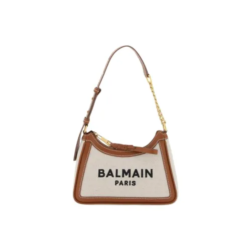 BALMAIN Холст с кожей And Хлопок с льном Одно плечо Сумка Женская Белая и Коричневая