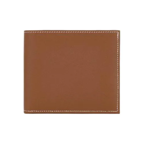 HERMES Эпсом Кожа Кожаный Держатель для Карт Кошелек Унисекс 37 Золотисто-Коричневый