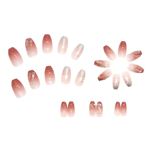 XUNQIANSE Soft Elegance Flame Rhinestone Наклейки для ногтей False Nail Oval Pink Instagram Style 24 Pack