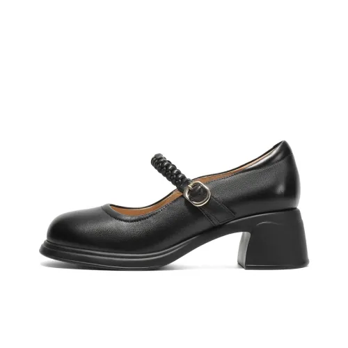 Белль Грубый каблук Туфли Мэри Джейн 5,5CM Женские Черный Бежевый