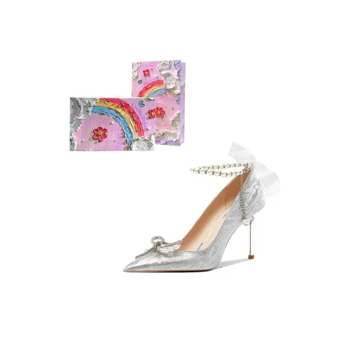 Crelinkxlat Французский стиль феи заостренный носок элегантность мягкий универсальный узкий каблук высокие каблуки женский серебряный