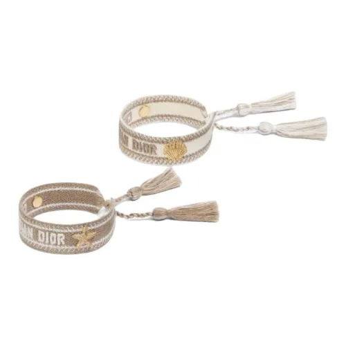 DIOR Cotton Metal Bracelets Unisex Beige