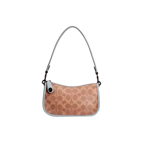 COACH Swinger Покрытый холст с ручной дубленой кожей Сумка на плечо Сумка через плечо Маленькая женская Коричневый