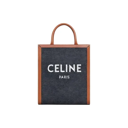 CELINE Cabas Сумка через плечо из ткани с коровьей кожей маленькая сумка женская серый бежевый