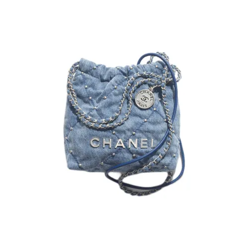 CHANEL 22Bag Выстиранная деним сумка сумка через плечо сумка через плечо мини женская джинсовый синий