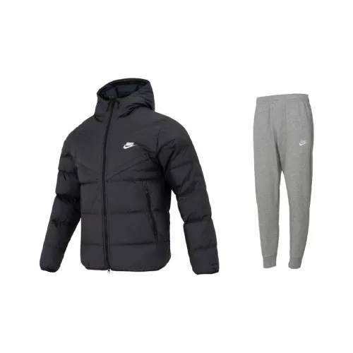 nike Повседневная спортивная одежда Мужской Черный топ+Серый низ