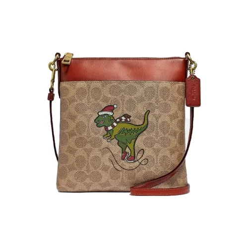 COACH Kitt Сумка через плечо с кожаными вставками маленькая женская коричневая монограмма