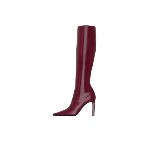 SAINT LAURENT Женские высокие сапоги, бургундского цвета, с высоким каблуком
