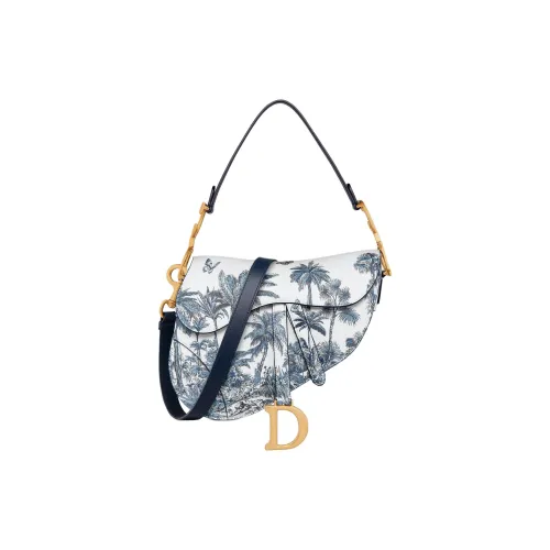 DIOR Седло Телячья кожа Седло Сумка Сумки через плечо Сумка на плечо Женская Синяя и Белая