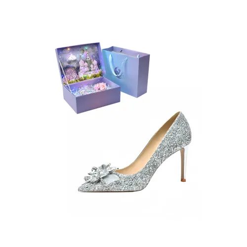 ROBINHOOD Замок Эксклюзив 3D Коробка Узкий каблук Высокие каблуки Женские Серебристый