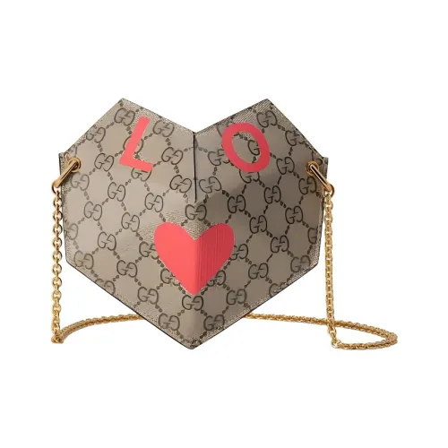 GUCCI GG Supreme Холст с кожей Сердце-образная Сумка Сумка через плечо Маленькая Женская Бежевая и Эбеновая
