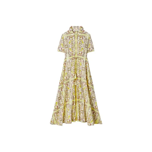 TORY BURCH Короткое платье с короткими рукавами женское желто-зеленое Countryside DIALOGUE
