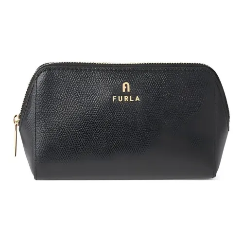 Furla Laminated Спилок Коровья Кожа Косметичка Клатч Маленький Женский Черный