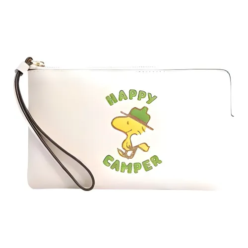 COACH Peanuts Снупи Коллаборация Кожа Запястье Сумка Клатч Средний Мужской Мел Белый