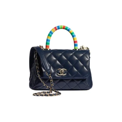 CHANEL Coco Handle Овчина Сумка с клапаном Сумка с цепочкой Сумка через плечо Мини Женская Морской синий