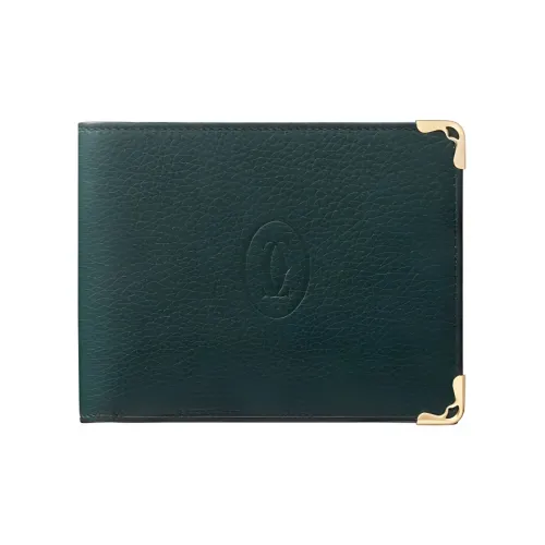 Cartier Бумажник Must De Cartier, 6 Отделений Для Кредитных Карт Телячья Кожа Цвета English Green, Позолоченная Отделка