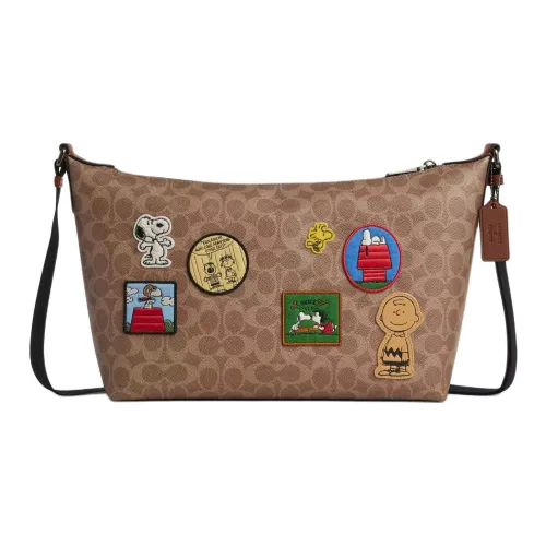 COACH PEANUTS Collaboration Покрытие Холст Кросс-Боди Сумка Большая Мужская Коричневая