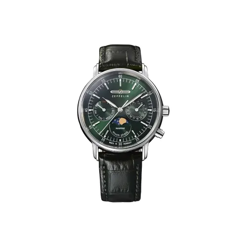 ZEPPELIN Кварцевый механизм Женские часы Зеленый циферблат Нержавеющая сталь Корпус Часы Кожаный ремешок из коровьей кожи