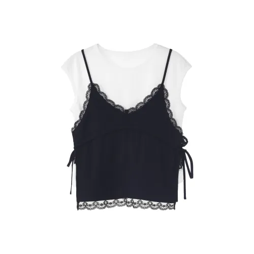 Fstudio Корейский стиль Маленький Кружевная отделка Топ на бретелях Отделение Повседневный Костюм Женские