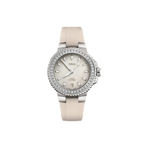 Oris Aquis Series Автоматический Механический Механизм Женские Часы 36,5 мм Бежевый Циферблат Часы Корпус из Нержавеющей Стали Резиновый Ремешок