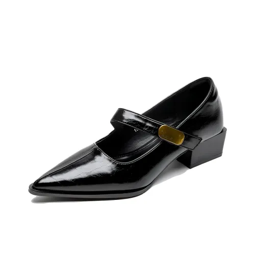 WEISHIBANGWEI Квадратный каблук Mary Jane обувь 5 см женский черный