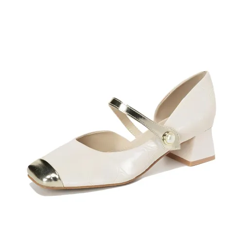 WEISHIBANGWEI Грубый каблук Туфли Мэри Джейн Женские Абрикос