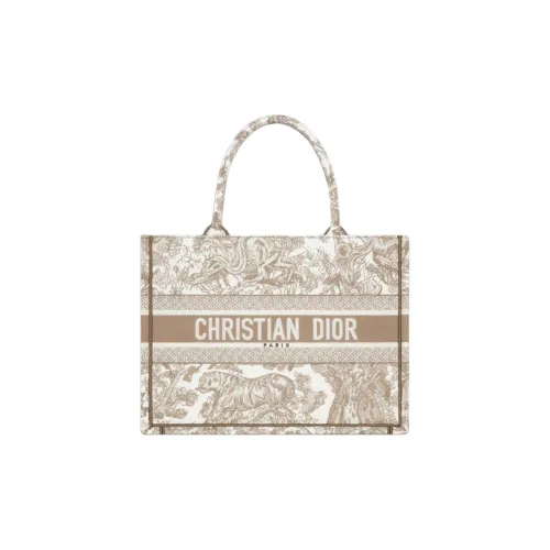DIOR BookTote Хлопок Тоут Сумка Сумка для покупок Сумка среднего размера Женская Бежевая