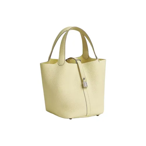 HERMES Picotin Lock Clemence Bullock Кожа Корзина Сумка Ведрообразная Сумка Женская Сумка Желтая Middleton