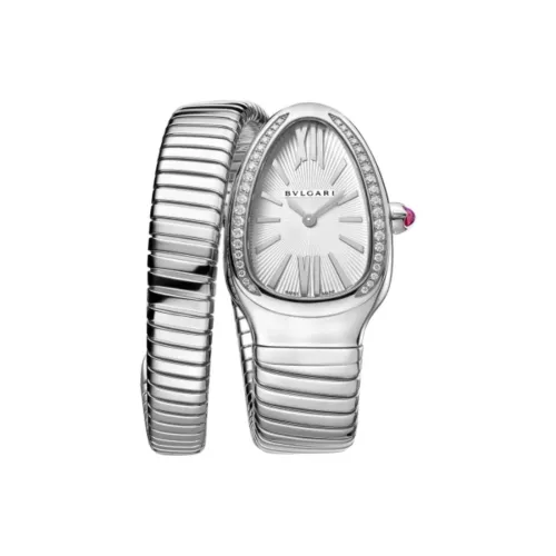 BVLGARI Serpenti Tubogas Часы Безель С Бриллиантами Классической Огранки, Серебристый Опаловый Циферблат