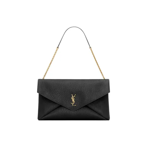 SAINT LAURENT Cassandre Овчина Конверт Сумка Ручная Сумка Сумка через плечо Экстра-большая Женская Черная