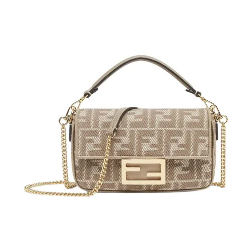 FENDI Baguette MiniСумка Из Жаккарда С Узором FF С Эффектом Денима Серо-коричневого Цвета