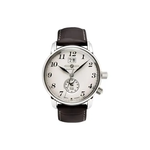 ZEPPELIN Кварцевый механизм Мужские часы Циферблат Белый Нержавеющая сталь Корпус часов Кожаный ремешок из коровьей кожи