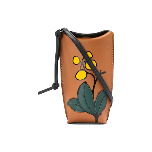 LOEWE Мягкая коровья кожа ручной одно плечо через плечо чехол для телефона женский коричневый желтый