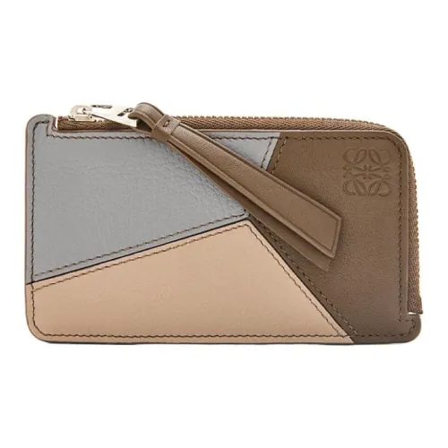 LOEWE Пазл Коровья кожа Держатель для карт Мужской Асфальт Серый Зимний Коричневый