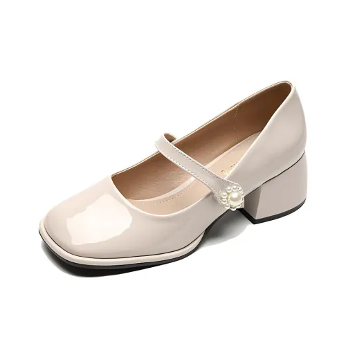 WEISHIBANGWEI Грубый каблук Туфли Мэри Джейн Женские Абрикос