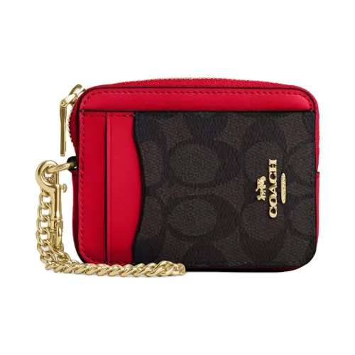 COACH Кожа Картхолдер Мини Женский Ореховый Ярко-Красный
