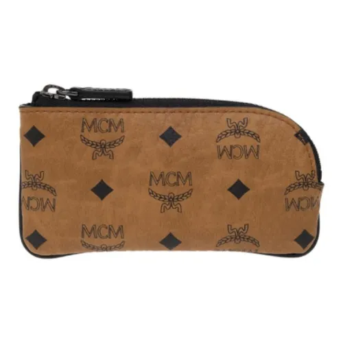 MCM Aren Visetos Покрытый холст Кошелек для монет клатч мини унисекс коричневый коньячный