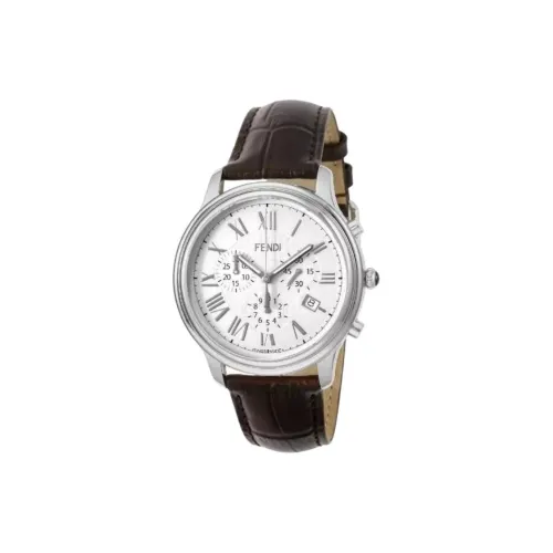 FENDI Мужские часы Кварцевый механизм Кожаный ремешок 38 мм Белый циферблат
