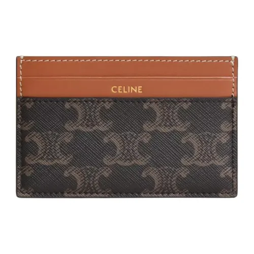 CELINE TriompheRomy Collection Холст Телячья кожа Держатель для карт Средний Женский Черный Коричневый