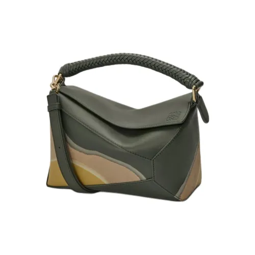 LOEWE Пазл Телячья кожа Одно плечо Сумка Маленькая Женская Зеленая и Многоцветная