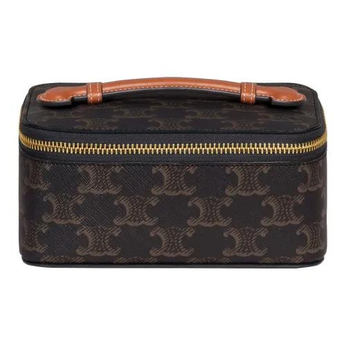 CELINE Triomphe Холст Телячья кожа Сумка Туалетная сумка Маленькая Женская Рыжевато-коричневый