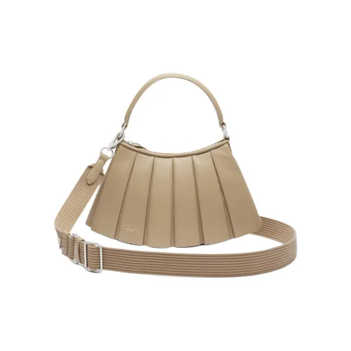 Сумка на одно плечо из овчины женская бежевая с логотипом LACOSTE