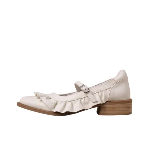 Asthershop Грубый каблук Туфли Мэри Джейн Женские Белые