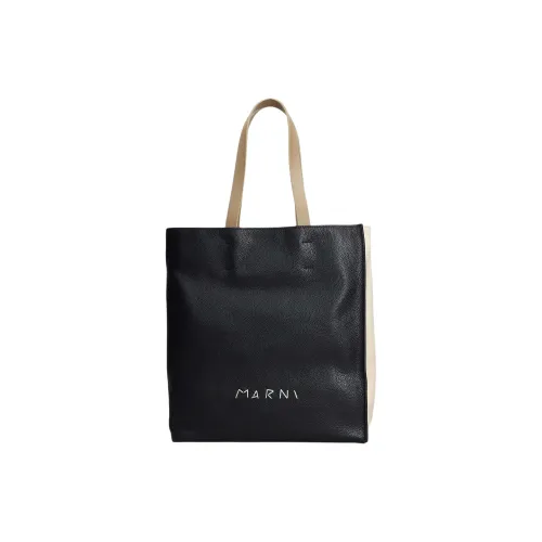 MARNI Кожа Тоут Сумка Сумка для покупок Сумка на плечо Женская Черная и Бежевая