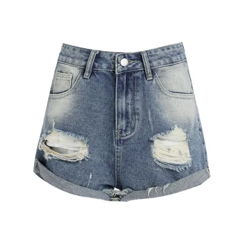 Розовые небесно-голубые женские джинсовые шорты