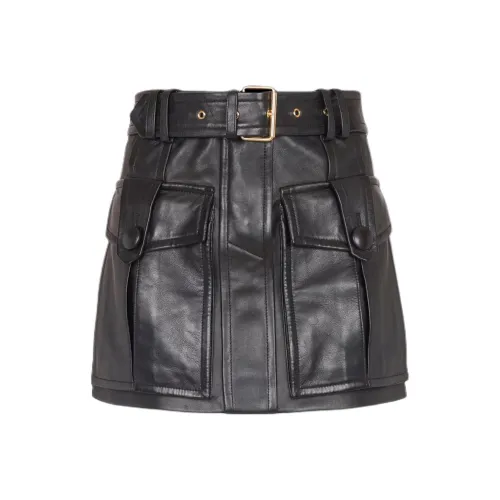 BALMAIN Черные Женские Кожаные Короткие Юбки
