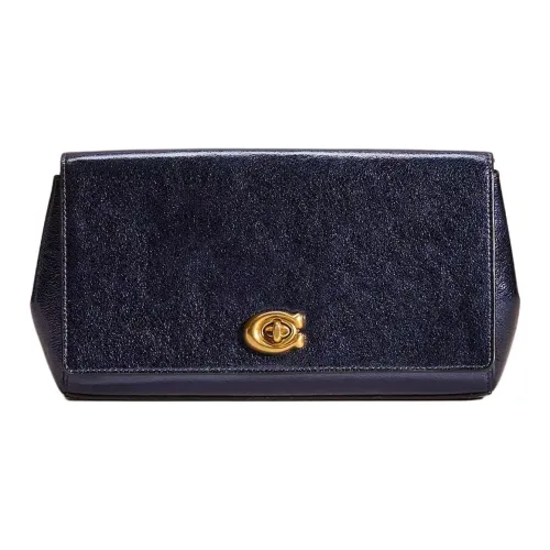 COACH Alexa Металлик Feel Wrinkle Кожа Клатч Женские Латунь Металл Синий