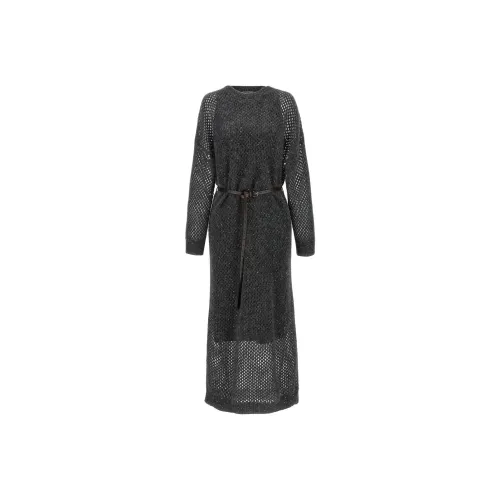 Brunello Cucinelli Черно-серый цвет женские длинные рукава платья