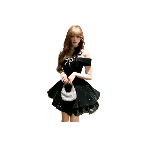 MORii Короткий рукав Платье Женское Черное