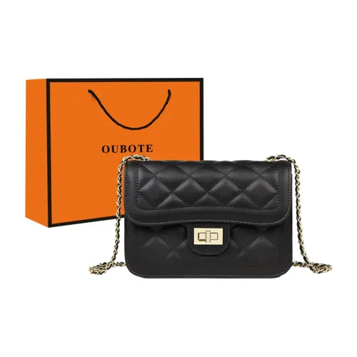 OUBOTE Коровья кожа Маленькая квадратная сумка через плечо Женская Черный Экрю